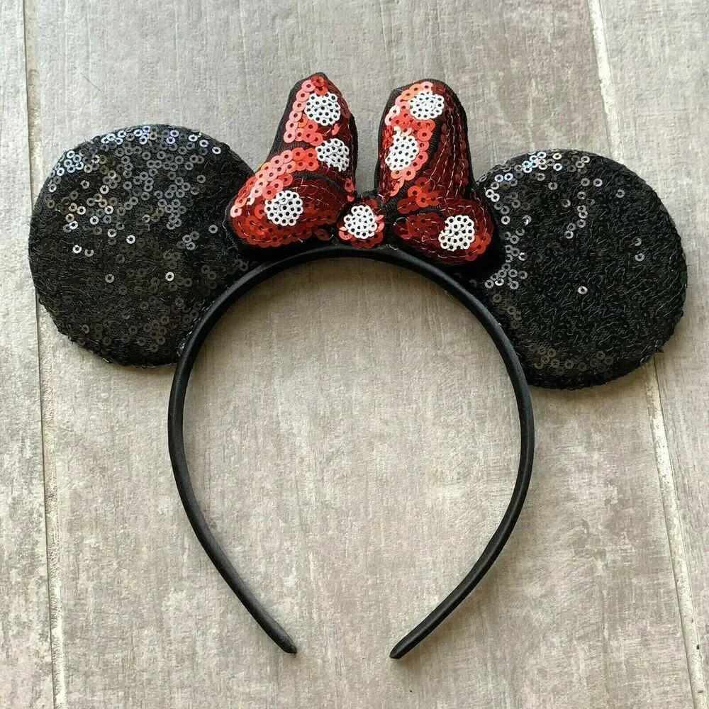 Sequin Ears Bow Headband ONE SIZE Girls Adult Hair Accessory NEW Dress Up Play